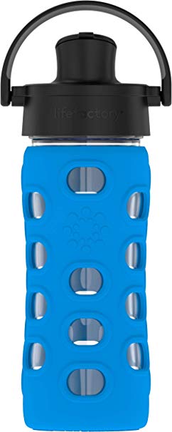 Lifefactory 12-Ounce BPA-Free Glass Water Bottle with Active Flip Cap and Protective Silicone Sleeve, Cobalt Blue