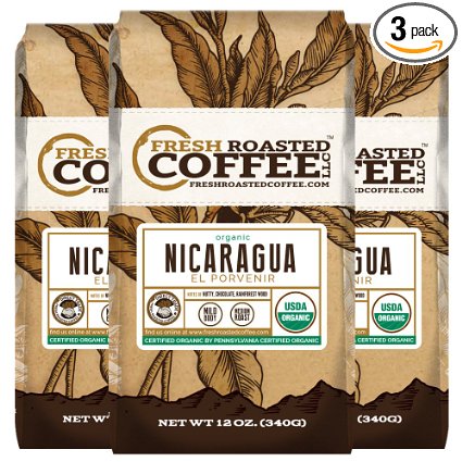 12-Ounce Bags, Nicaragua El Porvenir Organic Direct Trade, Whole Bean, Fresh Roasted Coffee LLC. (Pack of 3 Whole Bean)