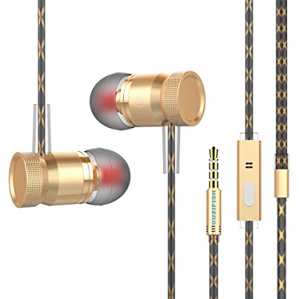 Earphones, OUZIFISH Wired Earbuds 3.5mm In-Ear Headphones Mic Noise Cancelling Stereo Gold