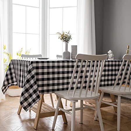 Aquazolax 60 x 120 Buffalo Plaid Tablecloth Rectangle Stain Resistant Washable Weights Rectangle Fabric Checkered Highboy Table Cloth, Black and White