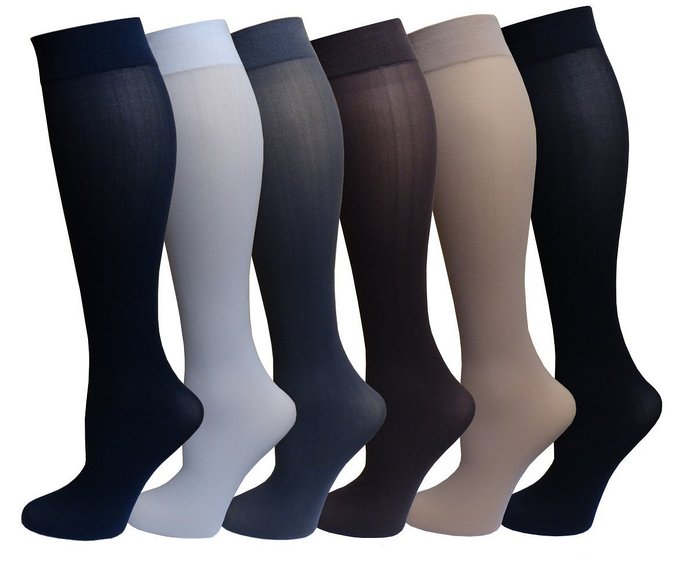 Differenttouch 6 Pairs Pack Women Opaque Stretchy Spandex Knee High Trouser Socks