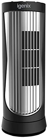 Igenix DF0022WH Digital Mini Tower Fan, 3 Speed Settings, Oscillating, Quiet Operation, 8 Hour Timer, Sleep/Natural Mode, Ideal for Desktops and Bedrooms, Black, 12 Inch