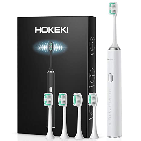 Sonic Electric Toothbrush Whitening Toothbrush Rechargeable with 4 Dupont Brush Heads, Adult Waterproof Ultrasonic Toothbrush with 5 Modes & Smart Timer by HOKEKI (White)