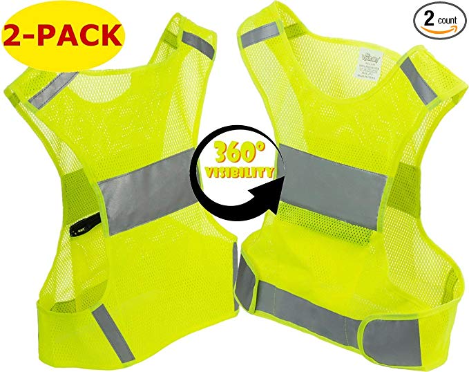 Reflective Vest for Running or Cycling (2-Pack) | Reflector Jackets with Pockets | High Visibility Safety Clothing for Bike, Walking, Runners | 5 Sizes