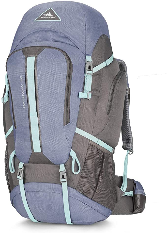High Sierra Pathway Internal Frame Hiking Pack, Grey Blue/Mercury/Blue Haze, 70L