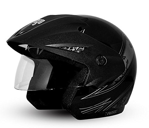 Vega Cruiser CR-W/P-ARS-KS-M Open Face Graphic Helmet (Black and Silver, M)