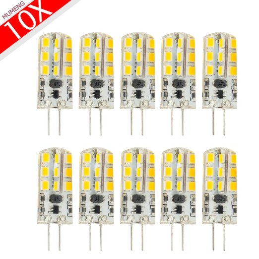 MUMENG Super Bright 10 Pack 4W AC/Dc 12v G4 LED Lights Bulb Lamps 24x2835SMD Warm White G4 Base LED Bulbs Non-dimmable 30W Incandescent Bulb Equivalent