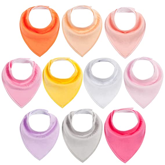 10-Pack Baby Bandana Bibs Upsimples Baby Girl Bibs for Drooling and Teething, Super Absorbent Bibs Baby Shower Gift - Pure Set