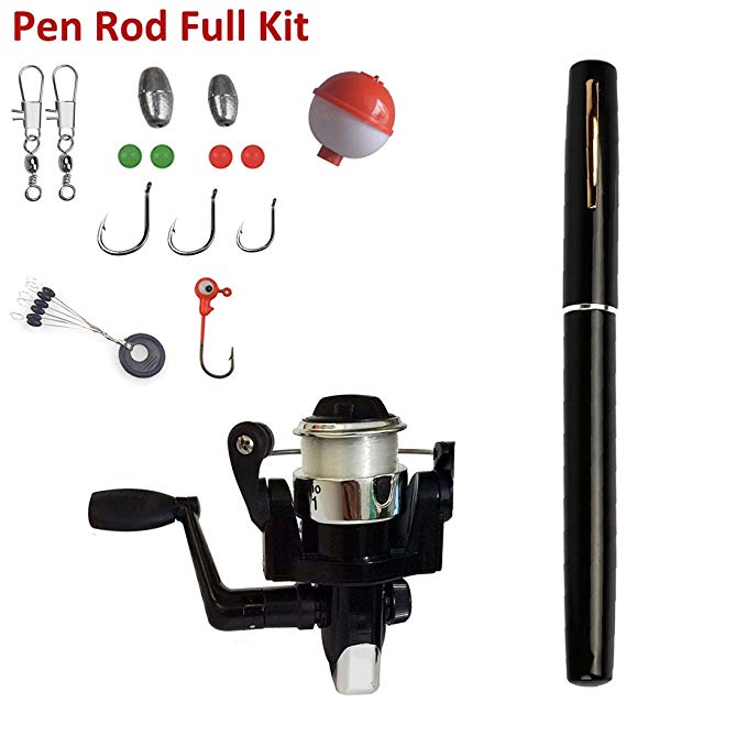 Pen Fishing Rods Mini Telescopic Kids Fishing Pole Survival Tool Spinning Reel with Hooks Lures etc