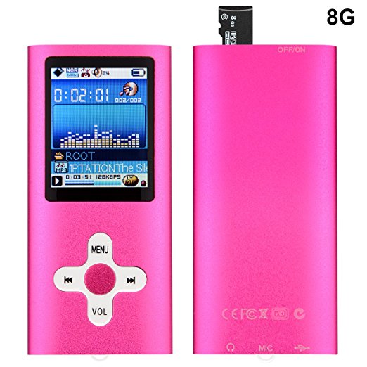 VicTal MP3 MP4 Player with Micro SD Card Slot (8GB Micro SD Card included) Supporting Voice Audio Recorder, Videos Movie Player, Music Player, E-Book Reader, Photo Viewer (Pink)