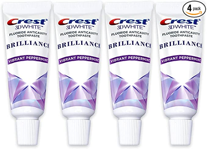 Crest 3D White Brilliance Toothpaste, Vibrant Peppermint, Travel Size 0.85 oz (24g) - Pack of 4