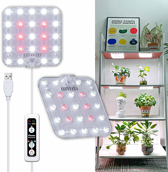 DOMMIA Grow Light, Dimmable Grow Light for Indoor Plants Full Spectrum with Optical Lens, Sunlike Under Cabinet Grow Light with 6/12/16H Timer, USB LED Plant Light for Indoor Growing (No Adapters)