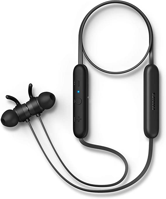 Philips Audio Bluetooth In-Ear Headphones E1205BK/00 With Microphone (In-Line Remote Control, Echo Reduction, 7 Hours’ Playback Time, IPX4 Splash Resistant, Magnetic Earbuds) Black – 2020/2021 Model