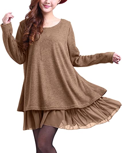 ZANZEA Women Sweater Dress Long Sleeve Party Round Neck Plus Size Loose Casual Tunic Dresses