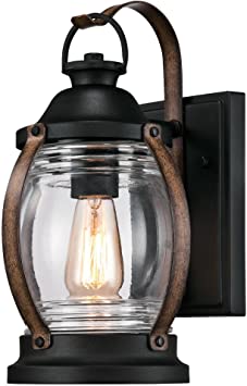 Westinghouse 6335100 Canyon One-Light Outdoor Wall Fixture, Textured Black and Barnwood Finish with Clear Glass