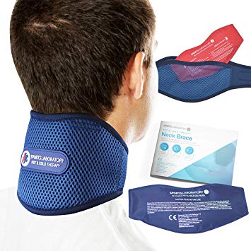 Sports Laboratory Neck Support Brace PRO  for Neck Pain with Integrated Hot & Cold Therapy Pack | Adjustable Cervical Collar | Free Neck Pain Guide (Large (18-24 inch))