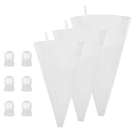 Kootek CD018 18 Pieces Silicone Pastry Set Pack 3 Sizes Reusable Icing Piping Bag (12'' 14'' 16'') with 6 Couplers, Cake Decorating Supplies Baking Tool for Dessert (Tips Not Included), Clear