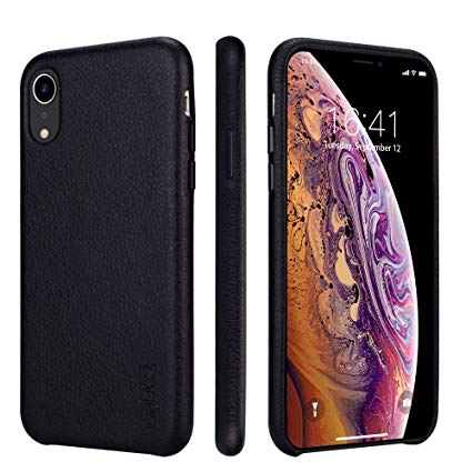 iPhone xr Case Rejazz Anti-Scratch iPhone xr Cover Genuine Leather Apple iPhone Cases for iPhone xr (6.1 Inch)(Black)