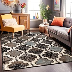 Superior Indoor Large Area Rug, Jute Backed, Perfect for Living/Dining Room, Bedroom, Office, Kitchen, Entryway, Modern Geometric Trellis Floor Decor, Viking Collection, 7' x 9', Chocolate