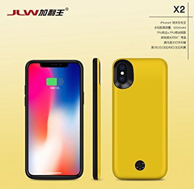iPhone X/10 Battery Case,Kattiettery 5000mAh Rechargeable Charger Case Portable Charging Case for iPhone X /10 (5.8 inch) Extended Case Battery/Provide Tempered Glass Screen Protectors-Yellow