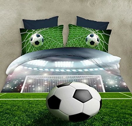 Special Soccer Ball On Field 3D Bedding Sets Reactive Printing 400-Thread-Count Polyetser Fabric Full Size 4 Piece Bed in a Bag Duvet Cover Sets with 2 Pillowcase 1 Bed Sheet 1 Duvet Cover (Full)