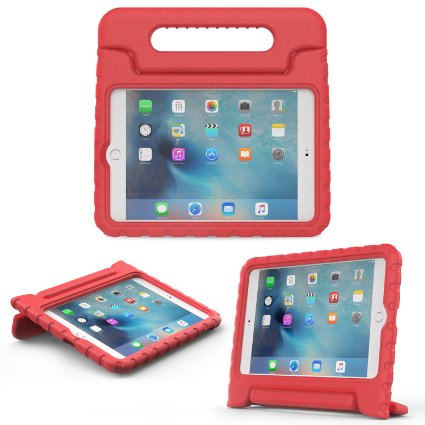 MoKo iPad Mini 4 Case - Kids Shock Proof Convertible Handle Light Weight Super Protective Stand Cover Case for Apple iPad Mini 4 2015 Tablet, RED