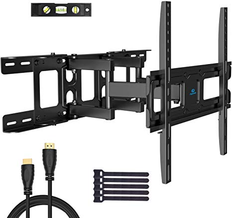 TV Wall Mount Bracket Full Motion Swivel Articulating Arms Tilt Rotation, Fit Most 26-55 Inch LED, LCD, OLED Flat Curved TVs, Extension to 24 inch Wood Stud Max VESA 400x400mm up to 99lbs by Pipishell