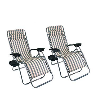 Polar Aurora Zero Gravity Chairs Recliner Lounge Patio Chairs Folding Cup Holder 2 Pack(Stripe)