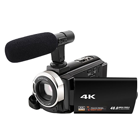 Camcorder with Microphone 4K Camera Video Camera WiFi Camcorders Ultra HD 48MP Digital Camera 3.0’’ Touch Screen Night Vision Pause Function