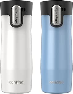 Contigo® AUTOSEAL® West Loop Vacuum-Insulated Stainless Steel Travel Mug with Easy-Clean Lid, 16 oz, 2-Pack, Salted Frosted Pearl; Glacier Frosted Pearl