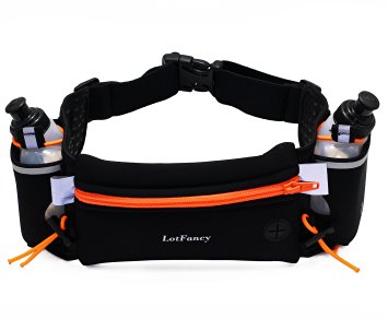 LotFancy Adjustable Hydration Running Belt with 2 6-Ounce BPA-Free and Leak-Proof Water Bottles, Fits iPhone 6s Plus
