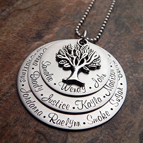 Family Tree Personalized Grandmothers Necklace with Grandkids Names Hand Stamped Jewelry
