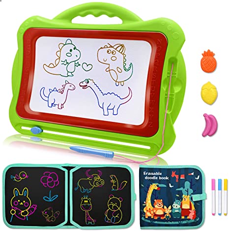 Toys for 2-3 Year Old Boys, Large Magnetic Drawing Board for Autism Toddlers Erasable Doodle Pad with [ERASABLE Doodle Book], Writing Sketch Tablet Creative Toys Gift for Boys Girls Age 3 4 5 6 7