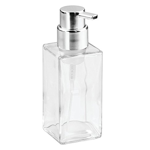 InterDesign Casilla Glass Foaming Soap Dispenser Pump for Kitchen, Bathroom Countertop and Vanities - Clear/Chrome