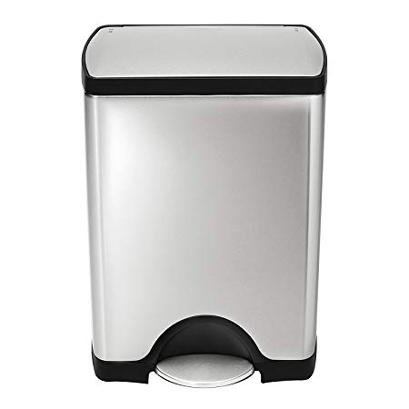 simplehuman 30 Liter / 8 Gallon Stainless Steel Rectangular Kitchen Step Trash Can, Brushed Stainless Steel