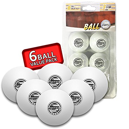 Sportly® Table Tennis Ping Pong Balls, 3-Star 40mm Advanced Training Regulation Size Balls,6 Pk White