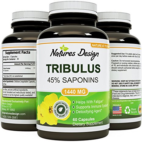 TRIBULUS TERRESTRIS 1440mg - 60 Capsules - Natural Supplement to Boost Vitality and Energy Levels - Tribulus Significantly increases Testosterone Levels, Improving Sexual Performance and Stamina