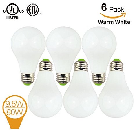 (6 Pack) Homelek 9.5W LED Light Bulbs, Equivalent to 80W, E26 Base, A21 Bulb, 1000 Lumen, Warm White 3000 Kelvin ideal for Living Rooms, Bedrooms and Recreation Rooms