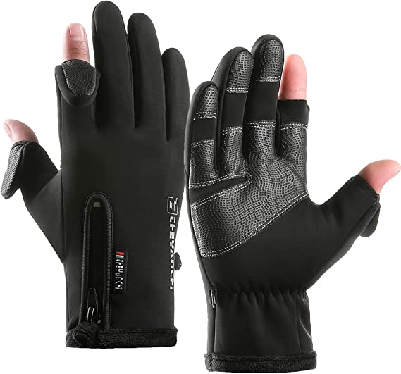 Winter Fingerless Fishing Gloves for Men & Women, Water Repellent & Anti-Slip Cold Weather Touchscreen Black Warm Bike Cycling Gloves for Motorcycle Work Driving Hunting Ski Running Hiking