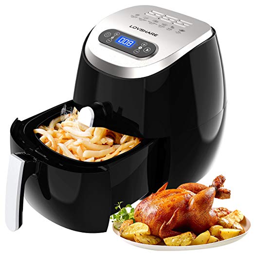 Air Fryer with Touch Screen Control ,LOVSHARE Oil Free Electric Air Fryer for Healthy Fried Food,Comes with Recipe Book,Digital Display with Automatic and Manual Timer & Temperature Controls, 3L