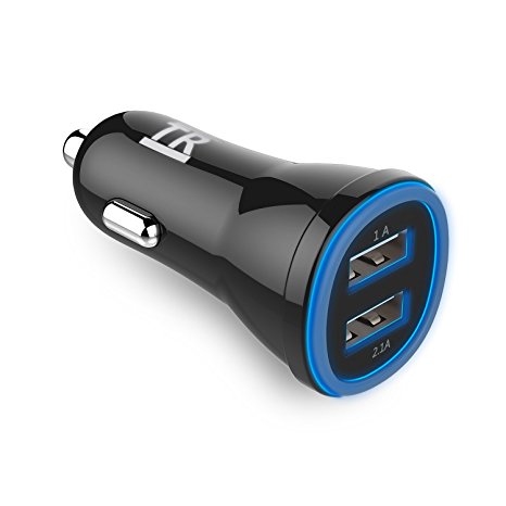 Car Charger,TechRise 2-Port Dual USB Car Charger Cigarette Charger with Smart-Adaptive Rapid Charging Technology (Built-in Safety Protection) for iPhone 6s / 6s Plus / 6 / 6 Plus, iPad Pro / Air 2 / mini 3, Galaxy S6 / S6 Edge and More-Black