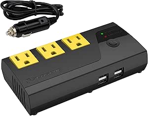 SCOSCHE PI200PS-1 INVERT200 200W Mobile Power Inverter with 3 AC Outlets, 4 USB Ports and a 12V Car Adapter with Cable