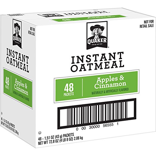 Quaker Instant Oatmeal, Apples and Cinnamon, 48 Count, 1.51 oz Packets