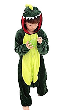 Tonwhar Children's Halloween Costumes Kids Kigurumi Onesie Animal Cosplay (105(height:45.27"-49.2"), Green Dinosaur)