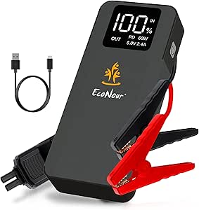 EcoNour XS60 Car Battery Jump Starter - 6000A Battery Jumper Starter Portable, 12V Truck, SUV, Car Battery Charger with SOS & Jumper Cable, Ideal for all Gas Engines & 12L Diesel Engines (40000 mAh)