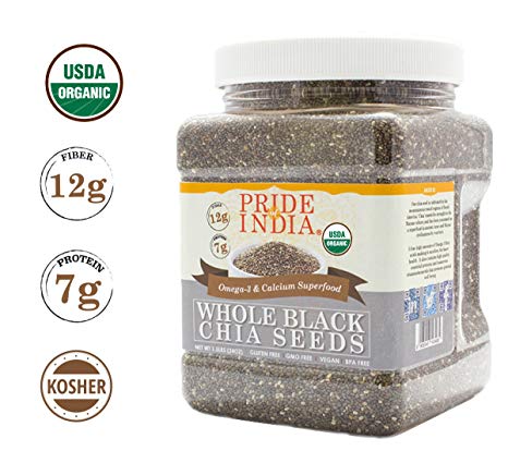 Pride Of India - Organic Black Chia Seeds, 1.5 Pound Jar