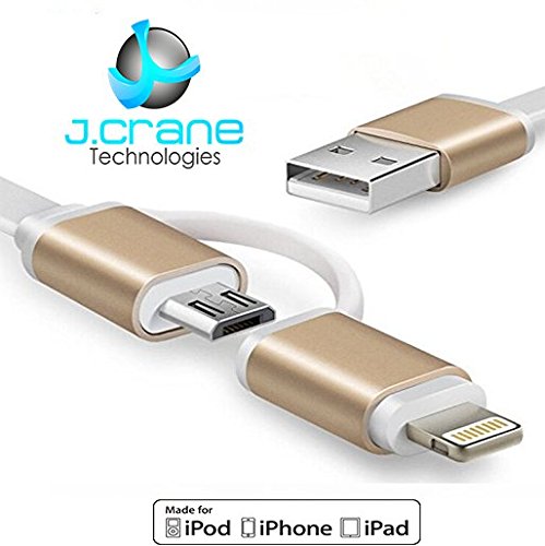Apple Lightning and Micro USB 3ft Cable Gold Tip Connector For All Apple Samsung LG Phones Tablets and Devices