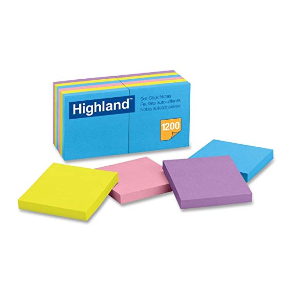 Highland Notes, 3 x 3-Inches, Assorted Bright Colors, 12-Pads/Pack
