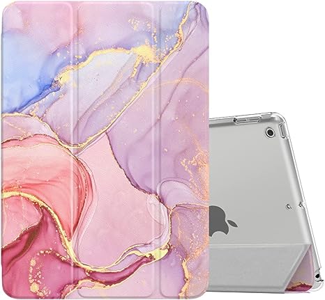 MoKo Case for iPad 10.2 iPad 9th Generation 2021/ iPad 8th Generation 2020/ iPad 7th Generation 2019, Slim Stand Hard Back Shell Smart Cover for iPad 10.2 inch, Auto Wake/Sleep, Light Pink Gold Marble