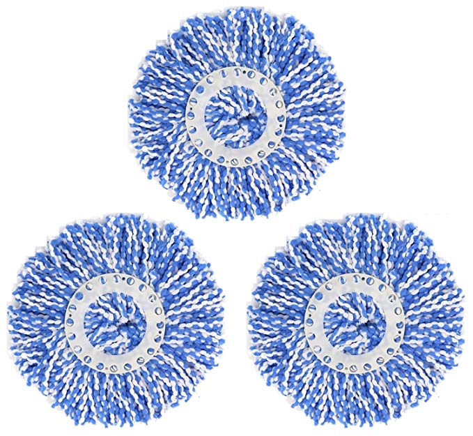 Bonison Microfiber Spin Mop Heads Refills for Hurricane Mop, Standard Replacement for Round Shape Universal Size Spin Mop Handle, 360 Degree. Perfect Home, Commercial Clean. (3 Pack Blue)